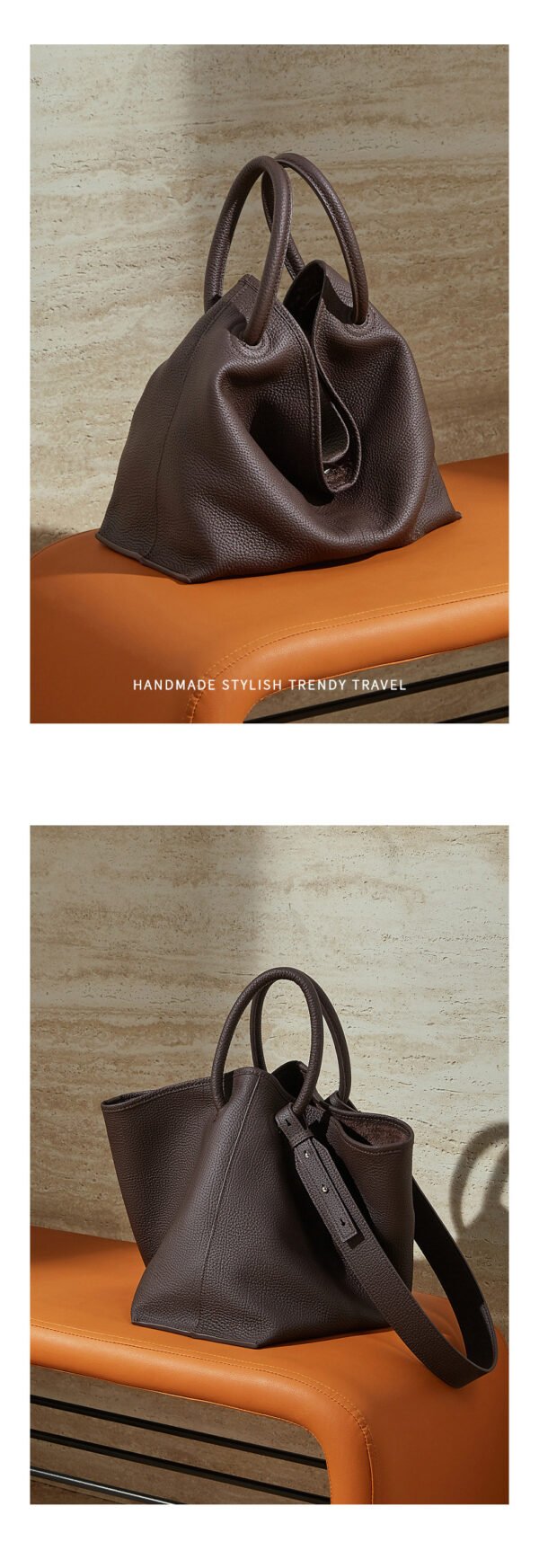 Top-Grain Leather Bucket Bag 2026 New Style Minimalist Commuting Genuine Leather Women‘s Handbag Handheld Vegetable Basket Bag Crossbody Bag