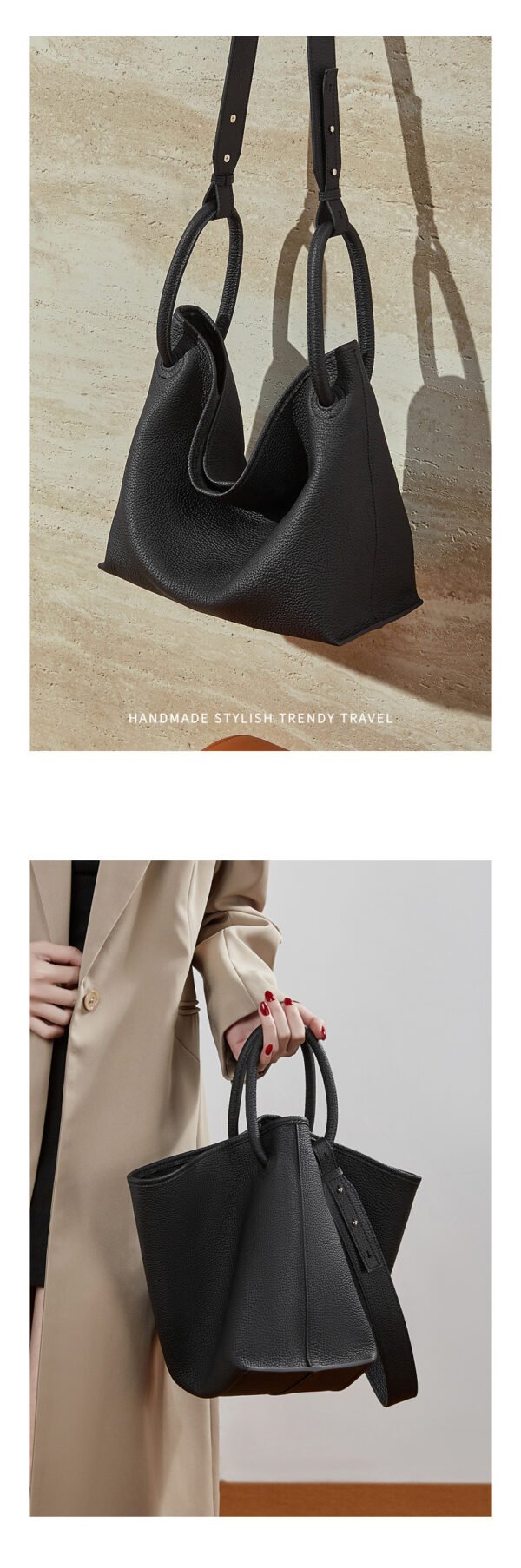 Top-Grain Leather Bucket Bag 2026 New Style Minimalist Commuting Genuine Leather Women‘s Handbag Handheld Vegetable Basket Bag Crossbody Bag