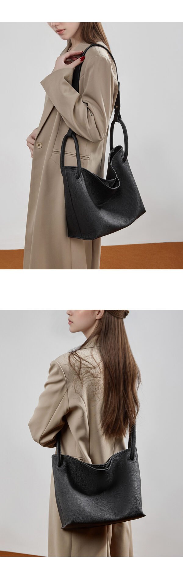 Top-Grain Leather Bucket Bag 2026 New Style Minimalist Commuting Genuine Leather Women‘s Handbag Handheld Vegetable Basket Bag Crossbody Bag